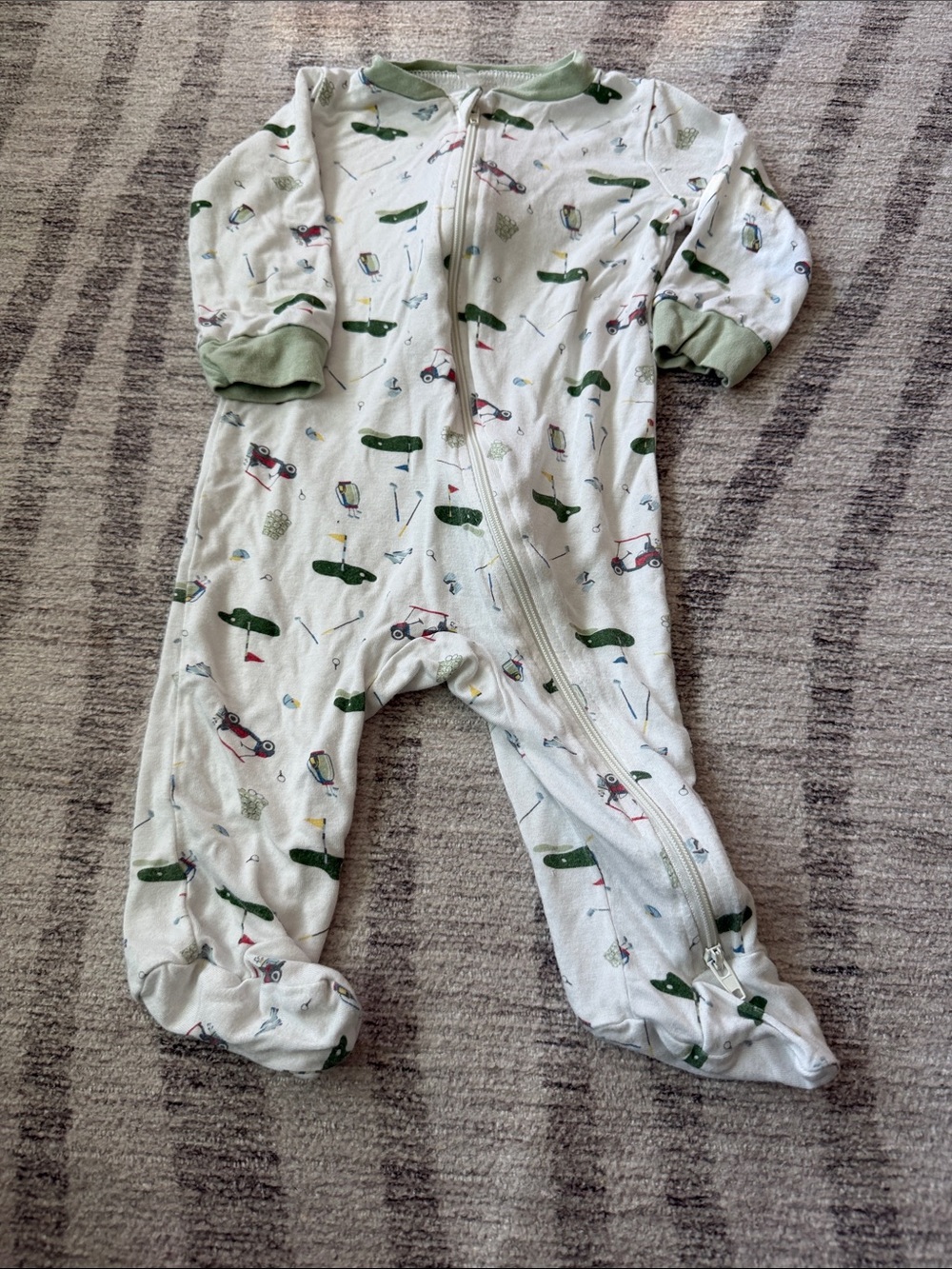 Baby Footed One-Piece Pajamas in Green Golf Print
